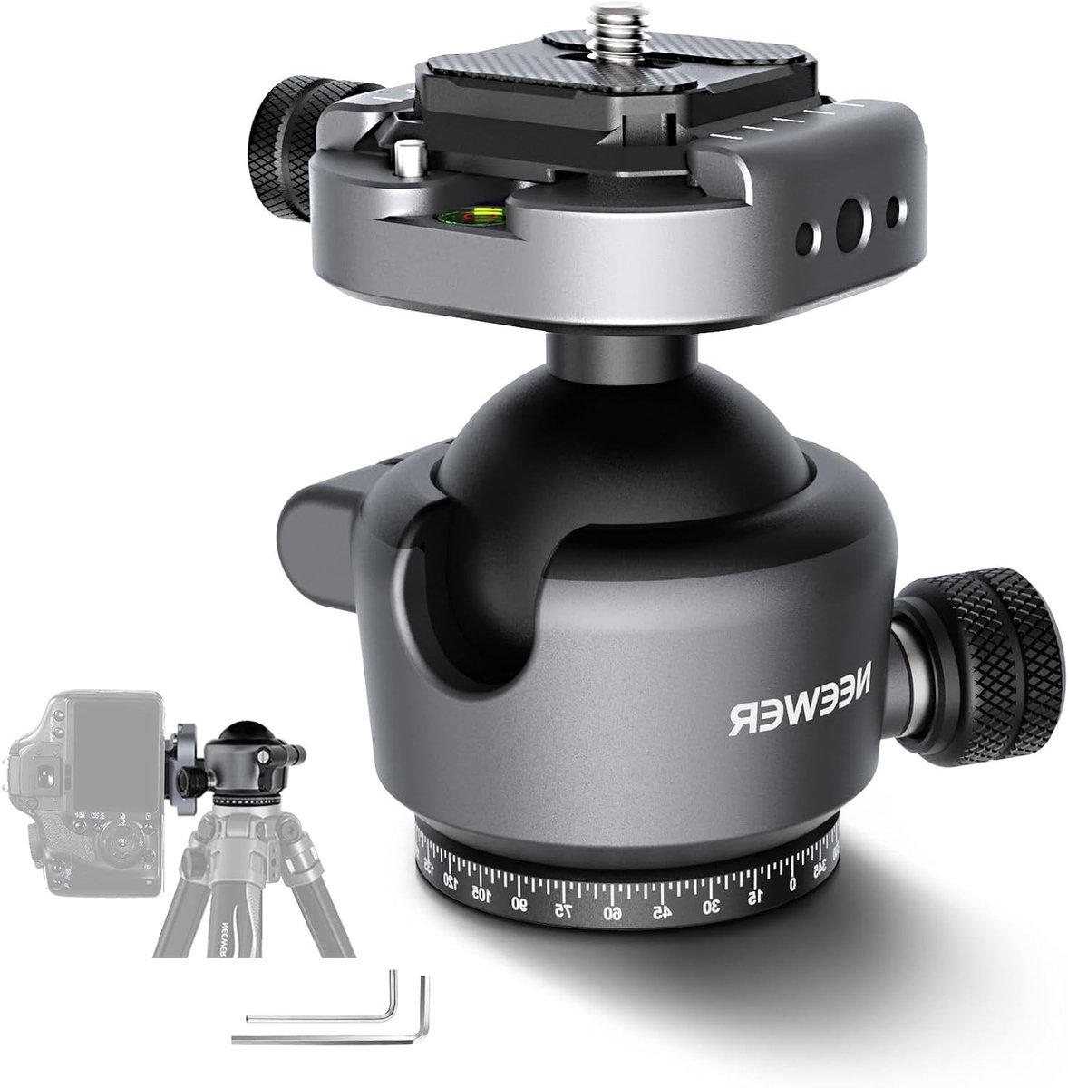 Low Profile Tripod Ball Head met 40mm Panoramic Camera Mount Adapter, 360° Rotatie en 90° Kanteling voor Fotografie en Videografie