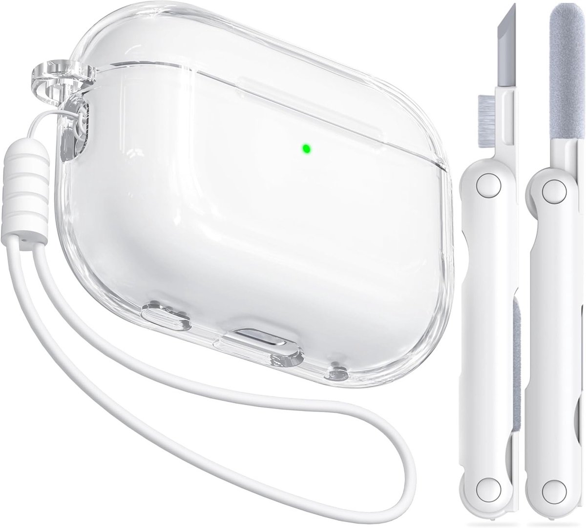 Transparante Shockproof TPU Hoes voor AirPods Pro 3 (2025) met Handlus en Schoonmaakset - Wit