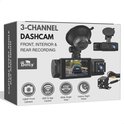 Doos van de Boney 3-kanaals dashcam met voor-, interieur- en achteropname, 1080P, WiFi, 170 graden kijkhoek, nachtzicht.
