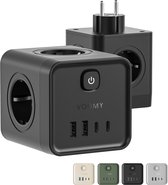 Voomy Verdeelstekker 20W - Stekkerdoos - USB-C & USB-A - Aan/Uit Schakelaar - Stopcontact Splitter - Powercube - Zwart