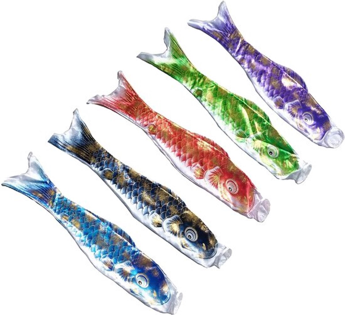 5 stuks Japanse karperwindzak, kleurrijke bronzen streamer, visvlag, vlieger, koinobori, hangende decoratie voor Japanse sushibar, izakaya, buiten hangende decoratie (70 cm, 27,6 inch)