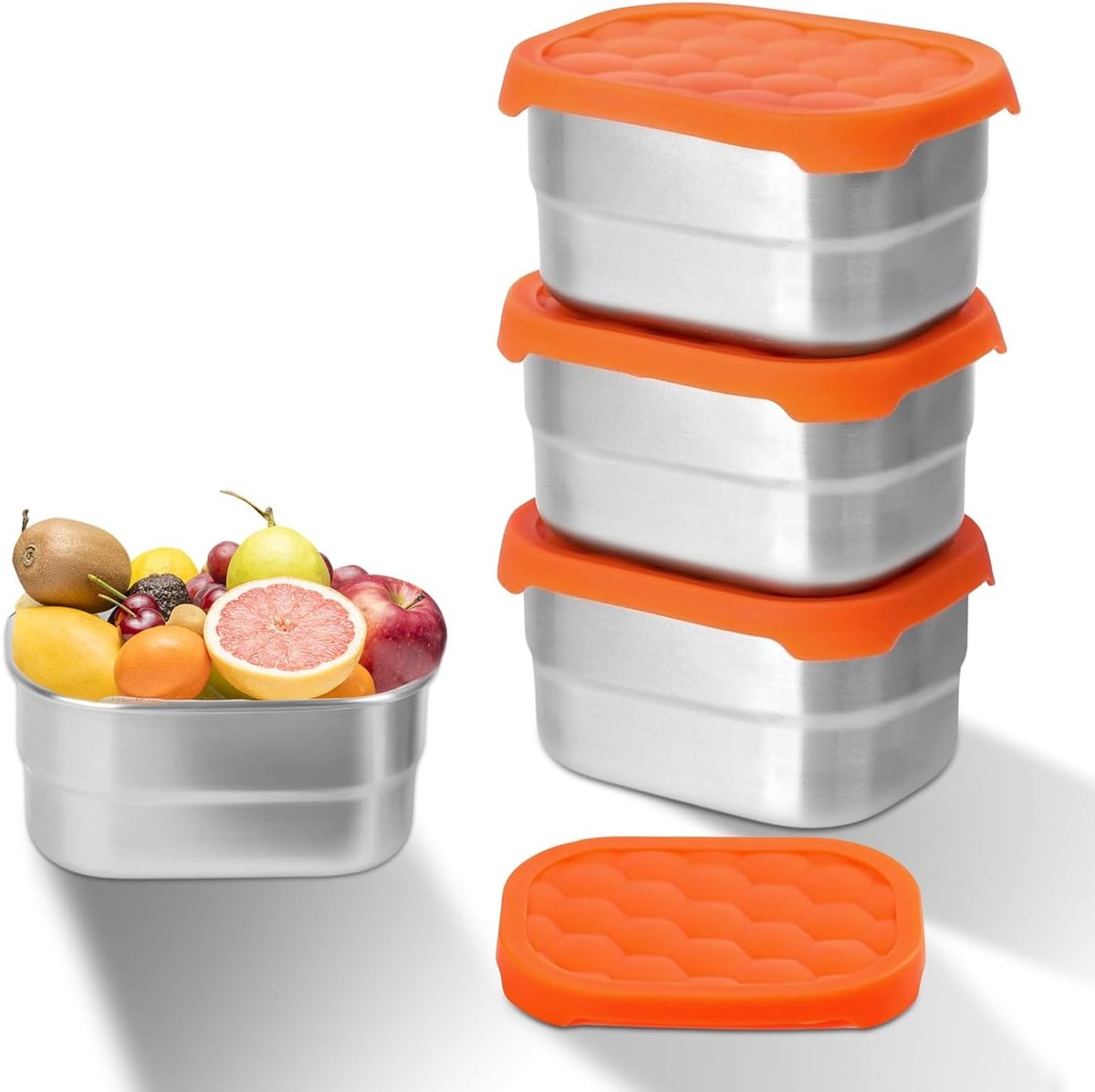 Set van 3 RVS Snackdozen met Siliconen Deksel - Lekvrij, Luchtdicht, Stapelbaar en Vaatwasmachinebestendig, Ideaal voor Snacks en Maaltijden