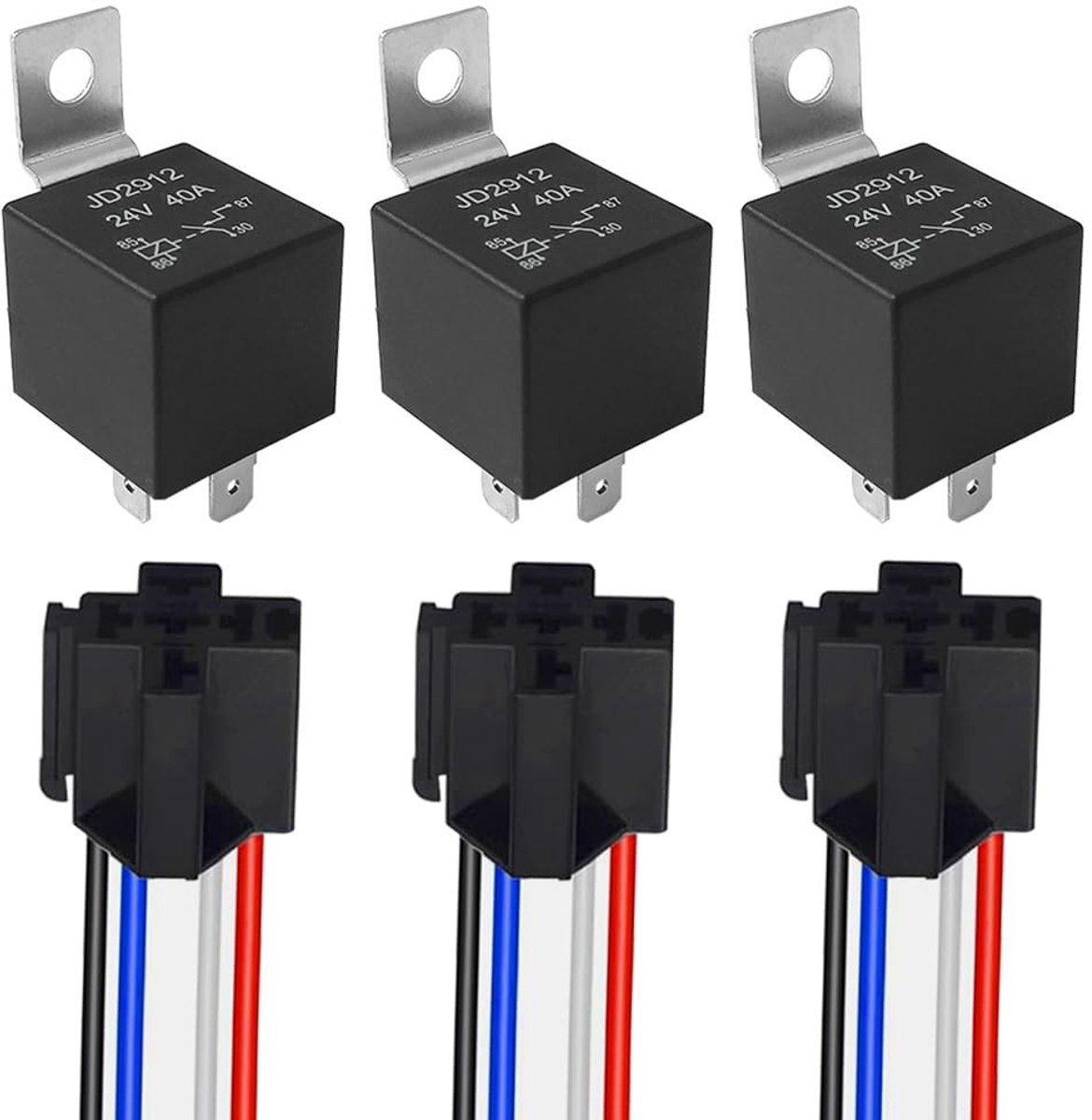 Elzusha - 4 Pin Auto Relais - 24V 40A - Voorbedraad en Stopcontact - Zwart - Automotive Relais - Betrouwbaar en Duurzaam - Geschikt voor Auto's - P...