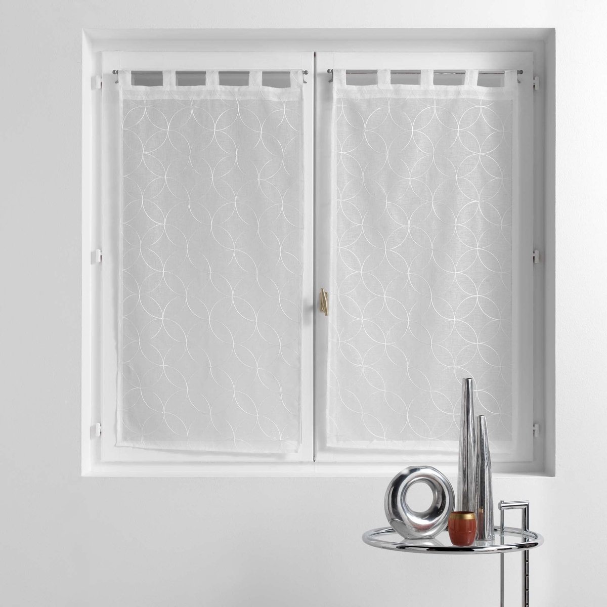 Dailygoods - Gordijnen met lussen - Geborduurd - Halfdoorschijnend - Wit - Huisdecoratie - Geschikt voor elke ruimte - 2 panelen van 60 x 90 cm