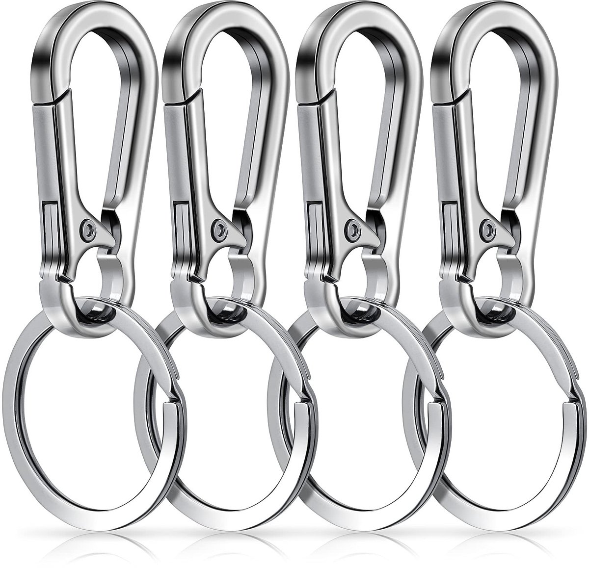 Dailygoods - Metalen Sleutelhanger - Karabijnhaak en Organizer - Zilverachtig - 4 Stuks - Uniseks - Praktisch voor Sleutels en Accessoires