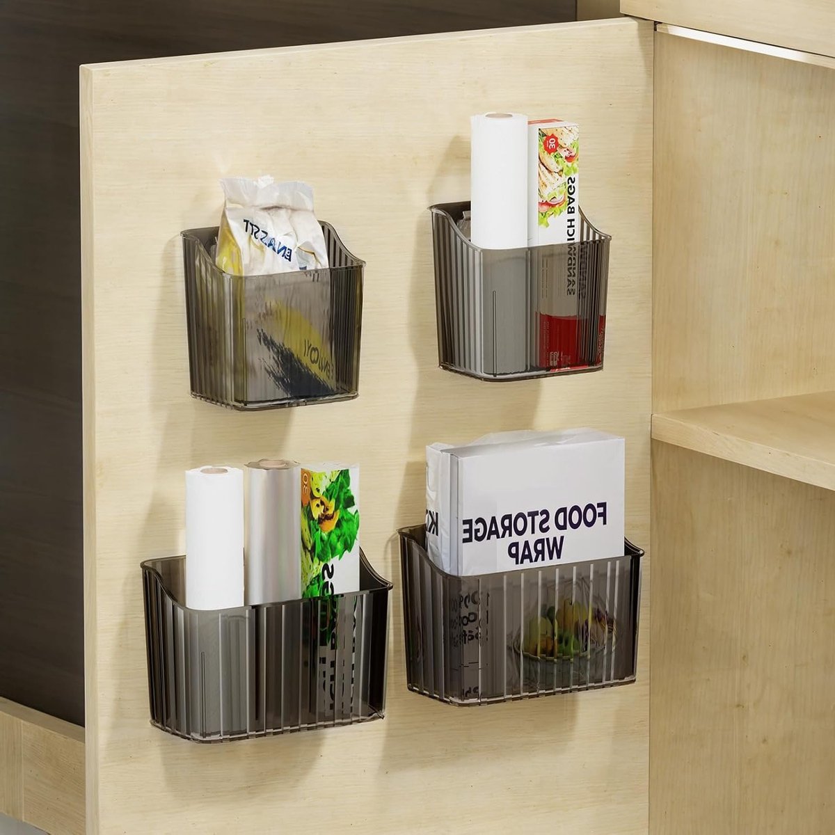 4 Stuks Keuken Kast Deur Opbergdozen Zelfklevend Zonder Sporen - Organizer voor Keuken, Badkamer en Koelkast, Ruimtebesparende Oplossing voor Efficiënte Opslag