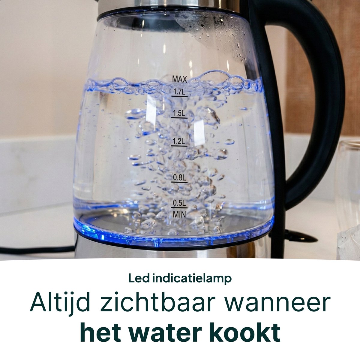 Vivid Green Glazen Waterkoker - 1.7L – 2200W - PFAS-vrij - Kalkfilter - Led Verlichting - Glas — afbeelding 7