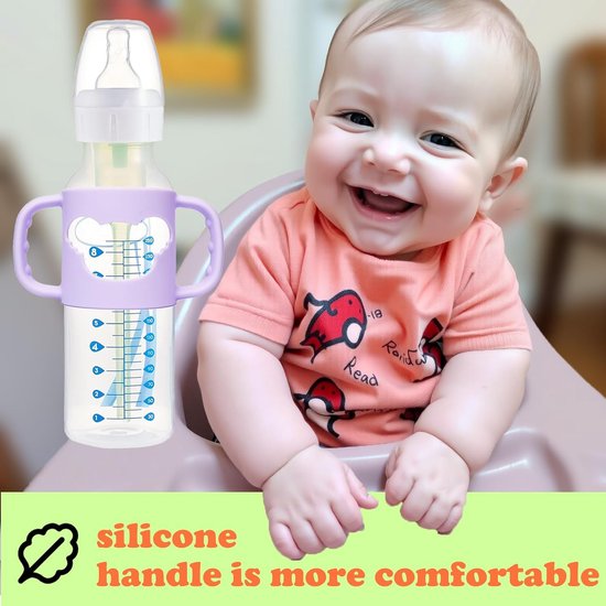 Handvat Babyfles - 2 stuks - Zelfstandig drinken - Flessenhouders - Siliconen handvat - Eenvoudig te installeren - Geschikt voor babyflessen met een buitendiameter van meer dan 5,5 cm — afbeelding 2