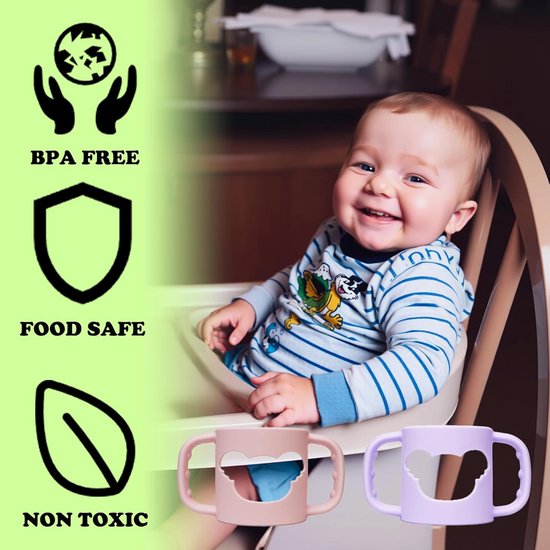 Handvat Babyfles - 2 stuks - Zelfstandig drinken - Flessenhouders - Siliconen handvat - Eenvoudig te installeren - Geschikt voor babyflessen met een buitendiameter van meer dan 5,5 cm — afbeelding 4