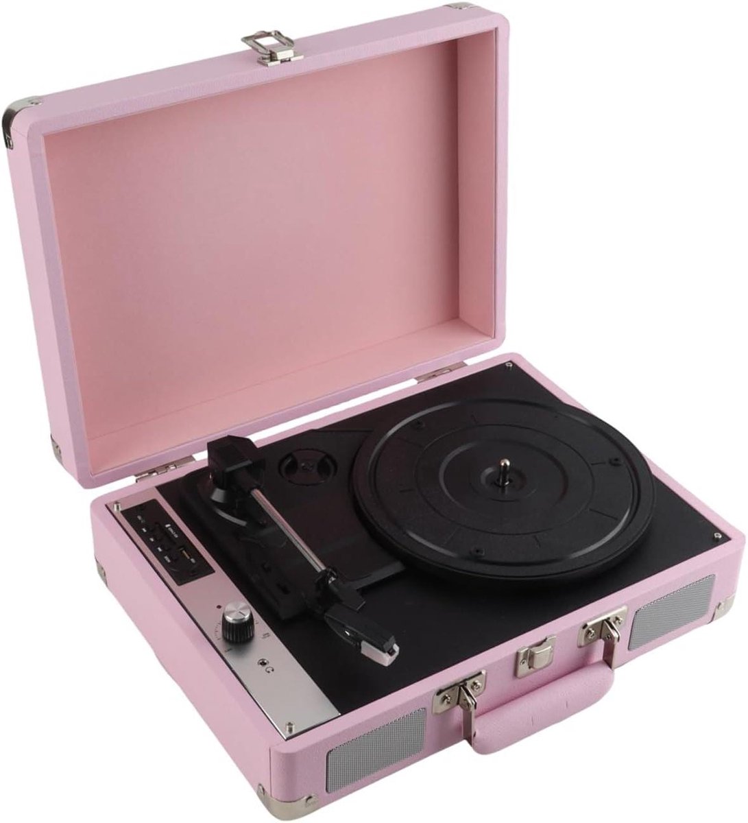 Platenspeler met Luidsprekers - Draaitafel Vinyl - Muziek Luisteren - Vintage Design - 35 x 255 x 13 cm - Roze