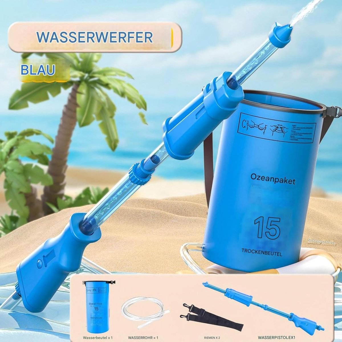 Waterspeelgoed Rugzak - Waterkanon Kinderen - Buiten Spelen - Grote Watertank - 40 cm - Blauw – foto 5