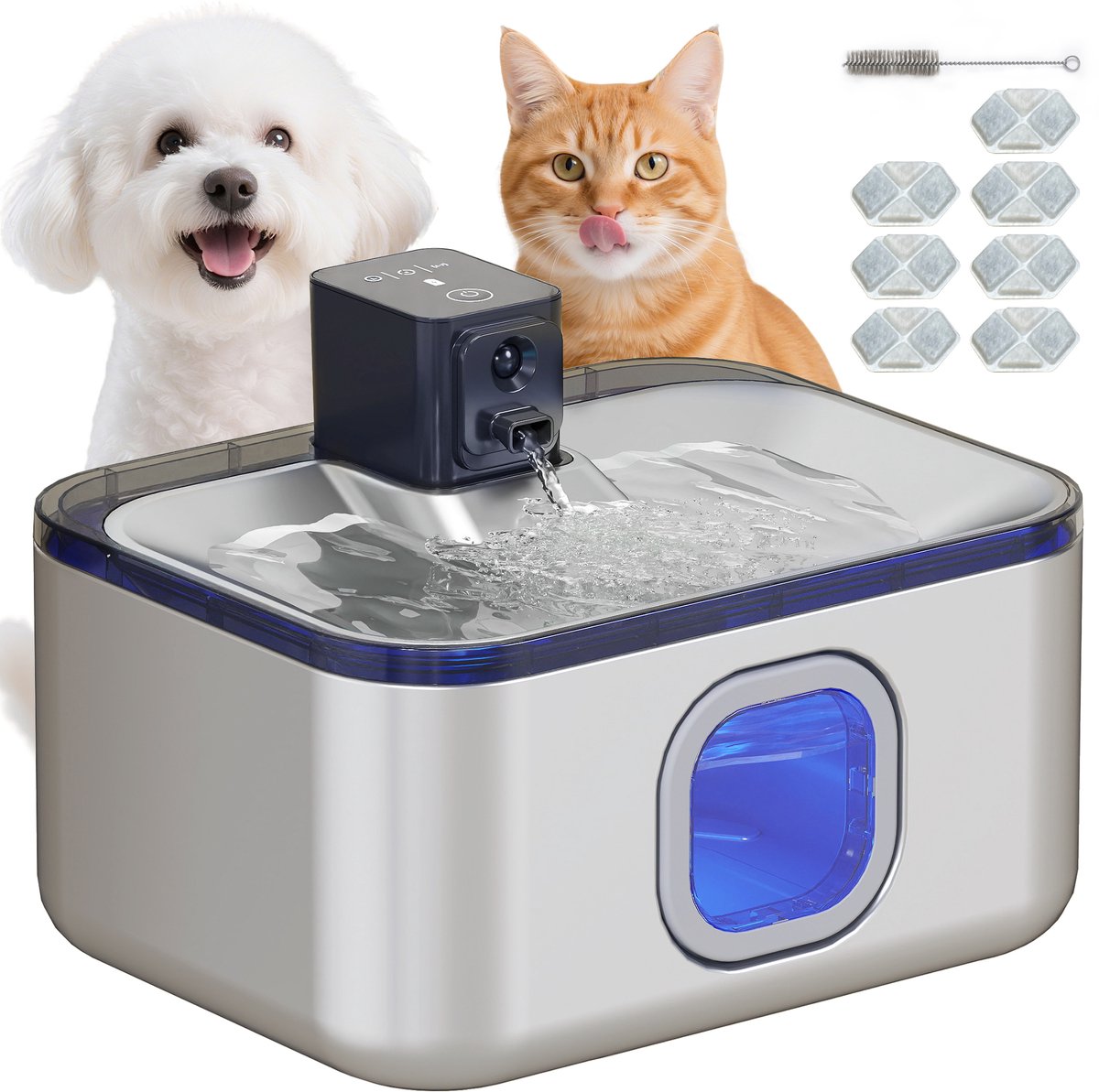 Draadloze RVS Drinkfontein voor Katten 5L – Automatische Kattenfontein met LED - Bewegingssensor en Stille Pomp
