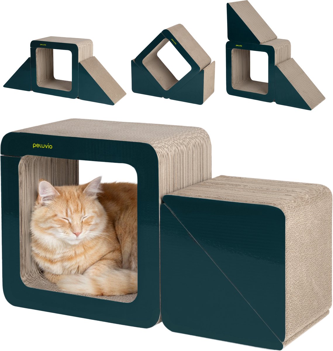 Peluvio Cubby – Kartonnen Krabplank voor Katten – Zacht Golfkarton voor Delicate Nagels – Modulaire 3-in-1 Krab-, Rust- en Speelplek – Lichtgewicht (2,9 kg) – Klaar voor Gebruik – Minimalistisch Design voor Elk Interieur