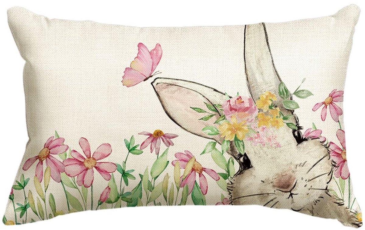 Vlemico - Kussensloop - Pasen - Sierkussensloop - 30 x 50 cm - Decoratie - Polyester - Geschikt voor Woonkamer - Beige