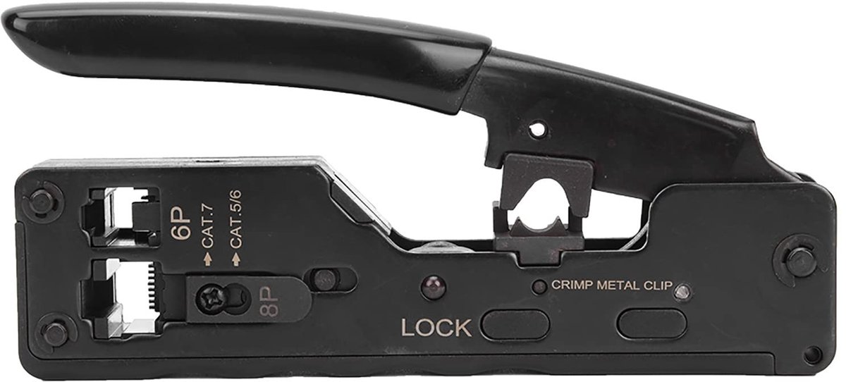 Vlemico - Multifunctionele Krimptang voor Netwerkkabels - RJ45 RJ12 RJ11 - Hoogwaardige Staalconstructie - Zwart - Kabelinstallatie - Voor Bedradin...