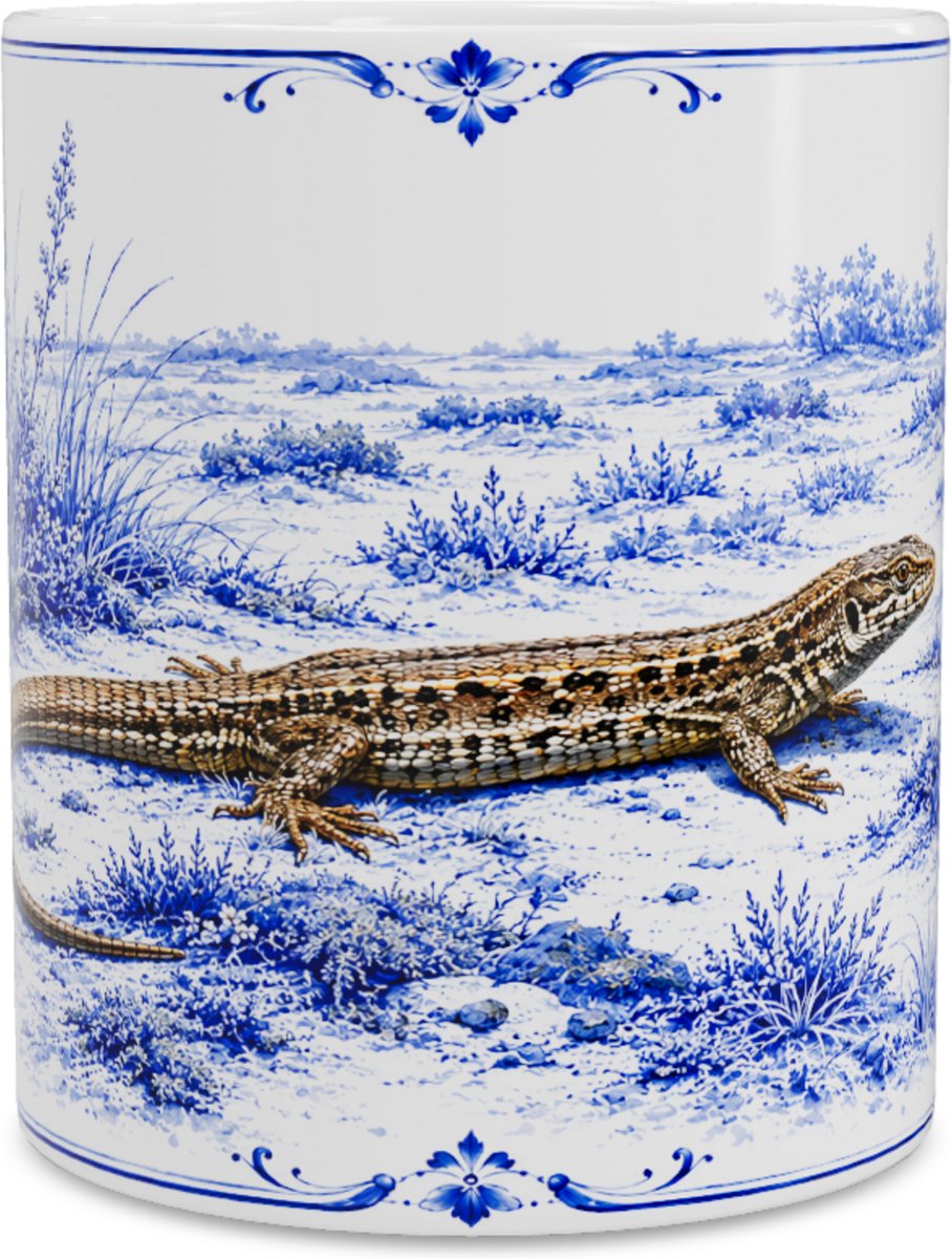 Mok - Levendbarende hagedis (Zootoca vivipara) - Delfts blauw - Aquarel Illustratie