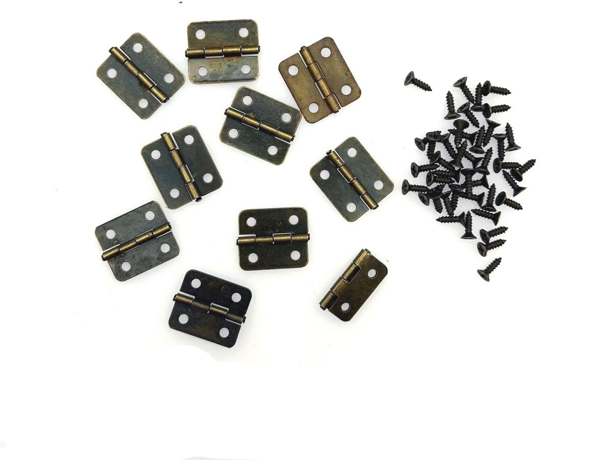 LIVIA HOME- Mini Scharnieren 10 Stuks - Bronzen Scharnier Reparatie Plaat - 180 Graden Roterend - Kleine Meubelkast - Modelbouw - Inclusief Schroeven