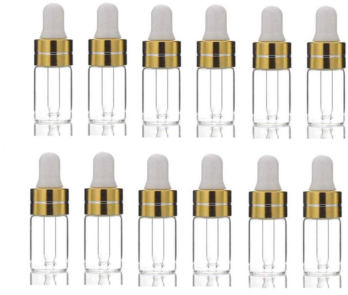 12 Pack 2ml Glazen Druppelflessen voor Essentiële Olie en Cosmetica