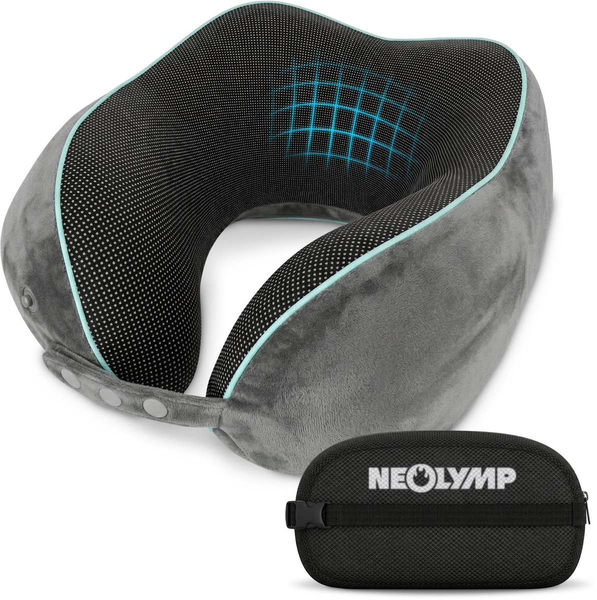 NEOLYMP Reisnekkussen traagschuim met kinondersteuning en 360° support.