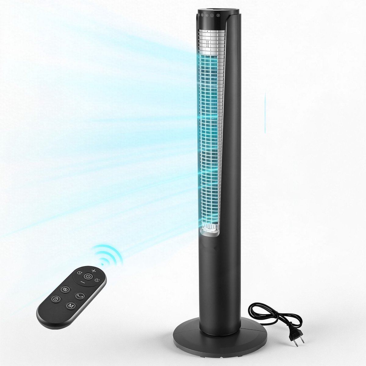 Torenventilator - Kolomventilator - Drie Snelheden & Vier Standen - Timer 12 Uur - Oscillerend 70° - Met Afstandsbediening - Stil - Zwart