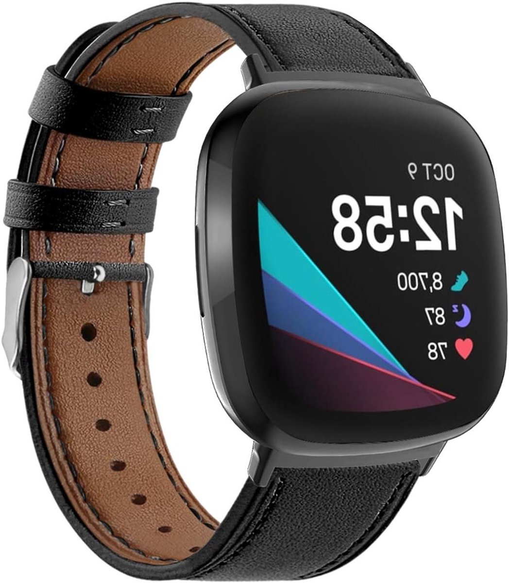 Leren Sportarmband voor Fitbit Versa 4 en Sense 2, Comfortabele en Duurzame Vervangband met Metalen Sluiting voor Mannen en Vrouwen