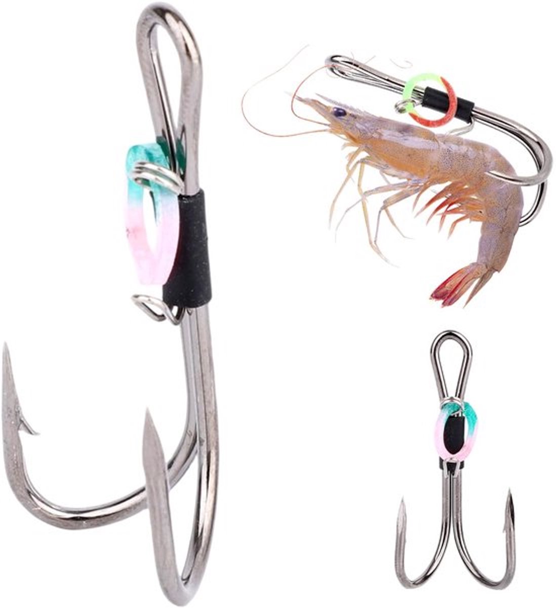 15pcs Double Carbon Steel Shrimp Haak Set - Voor Zoetwater en Zoutwater - Drie Maten