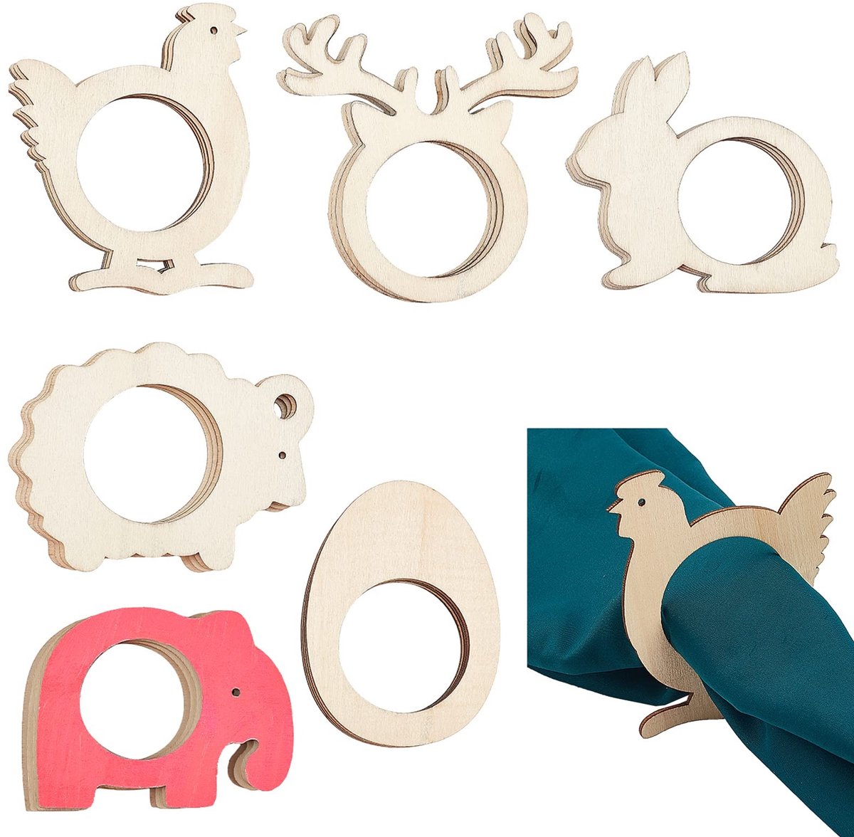 Vlemico - Houten servetringen set van 24 - Handgemaakt - Natuurlijke uitstraling - Geschikt voor bruiloften en Pasen - Perfect voor tafeldecoratie