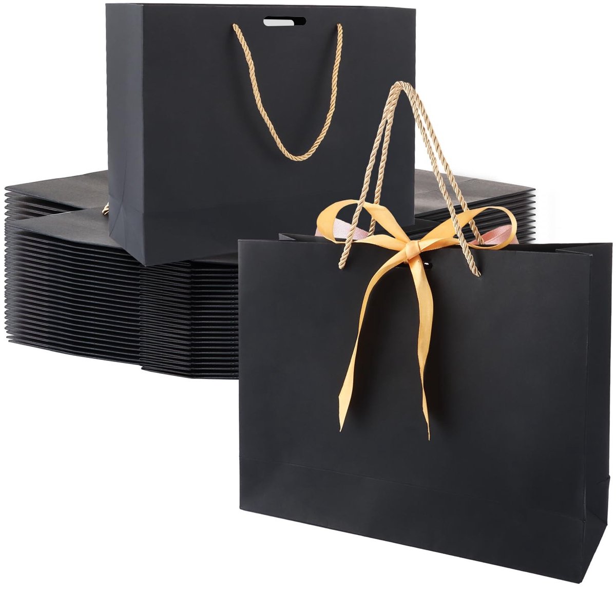 Vlemico - Geschenkzakjes - Grote cadeauzakjes - Set van 24 stuks - Zwart met gouden linten - Perfect voor feestelijke gelegenheden - 30 x 10 x 25 cm