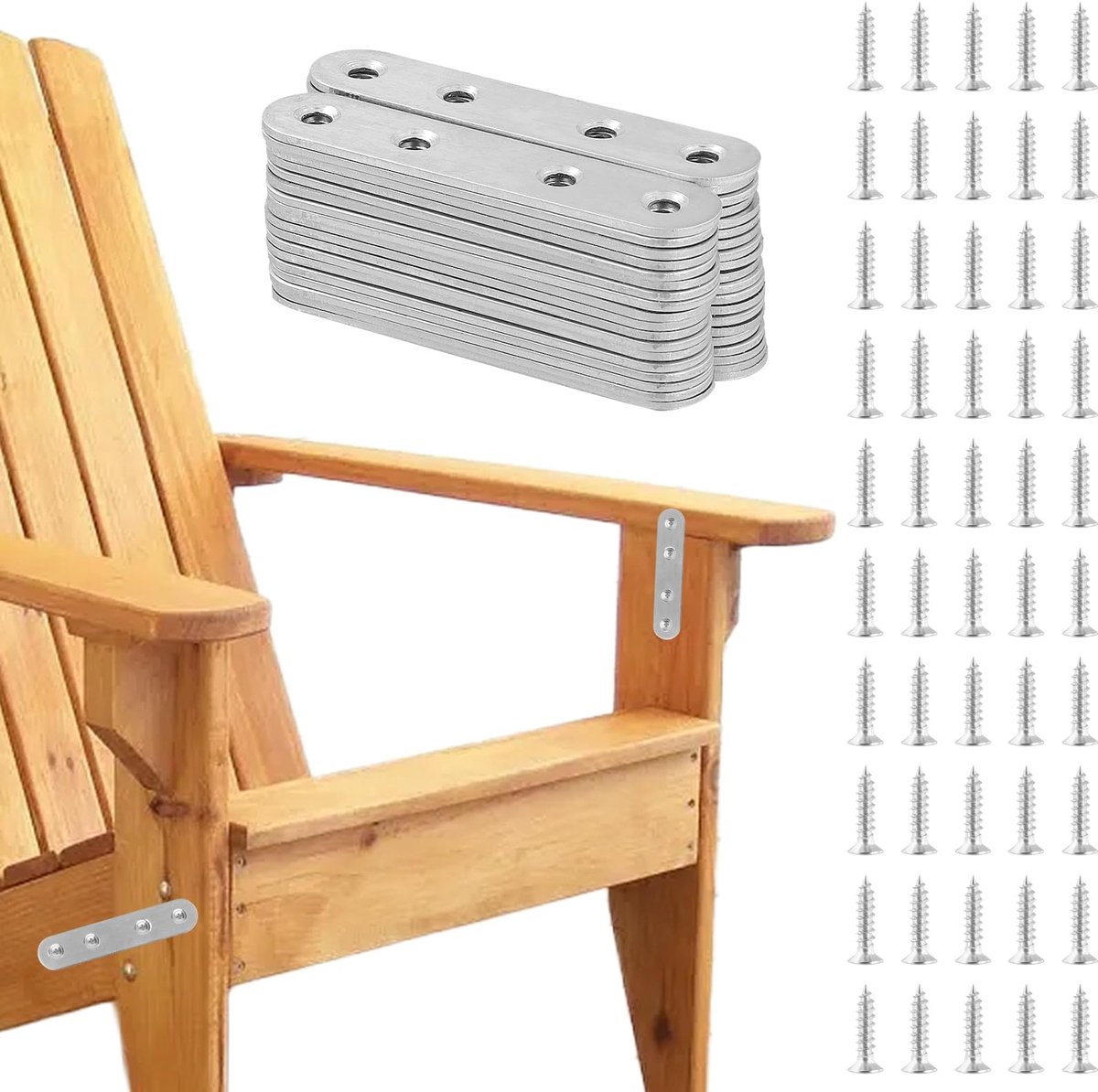 By shayne - Roestvrijstalen Platte Connectoren - Houten Verbinding - Set van 40 Stuks - Zilverkleurig - Voor Meubelverbindingen - Ideaal voor Stoelen.