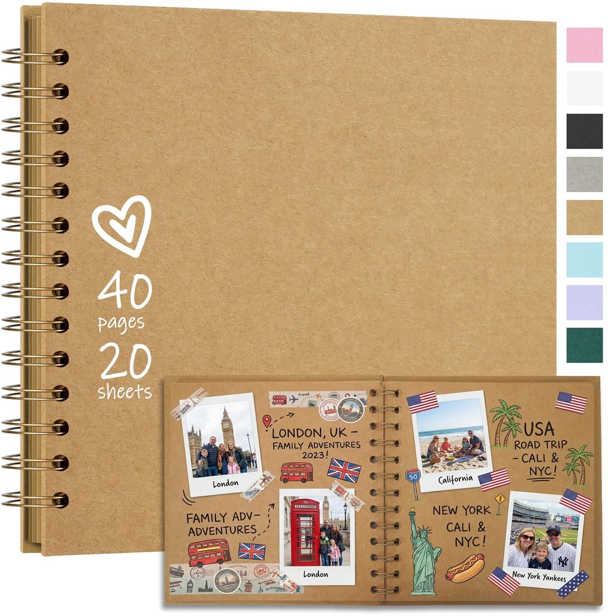 Zeynomax - Scrapbook Album - Fotoalbum - Robuuste omslag - 18 x 18 cm - Creatief vastleggen - Bruiloft en baby shower - Kraftpapier