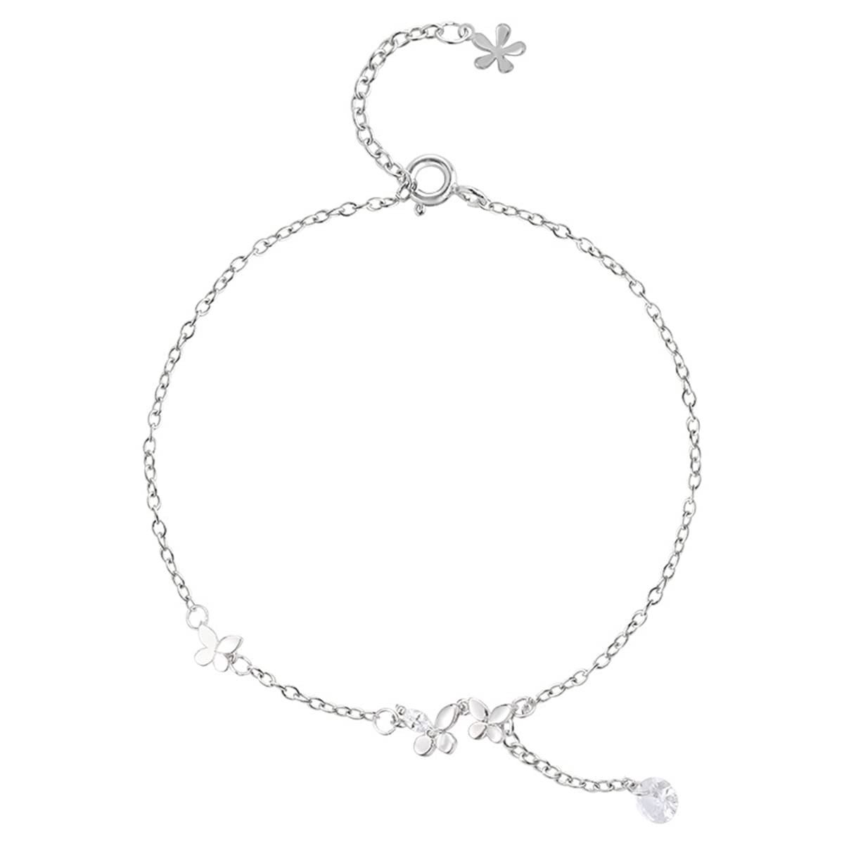 Smoakez - 925 Zilveren Enkelband Dubbeldeks Voet Ketting - Casual Sieraden - Elegante Accessoires - Strandmode - Voor Dames - Verzilverd