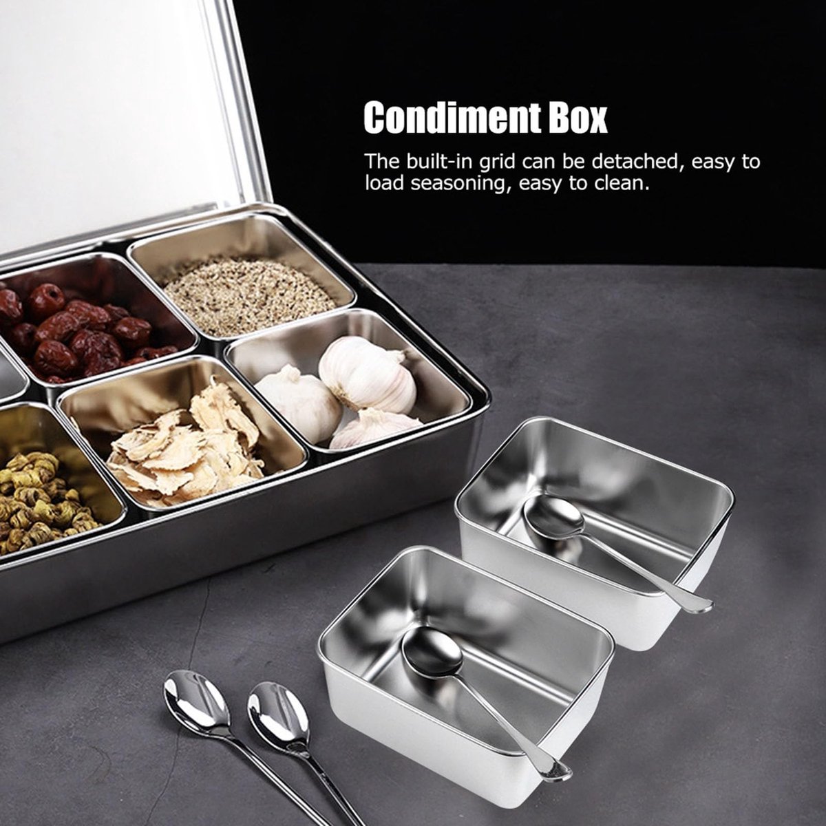 Dailygoods - Kruidenbox - 8-vaks Kruidendoos - Organiseer je Keuken - RVS - Handig voor Kruidensets - Ruimtebesparend - Geschikt voor Kookliefhebbers