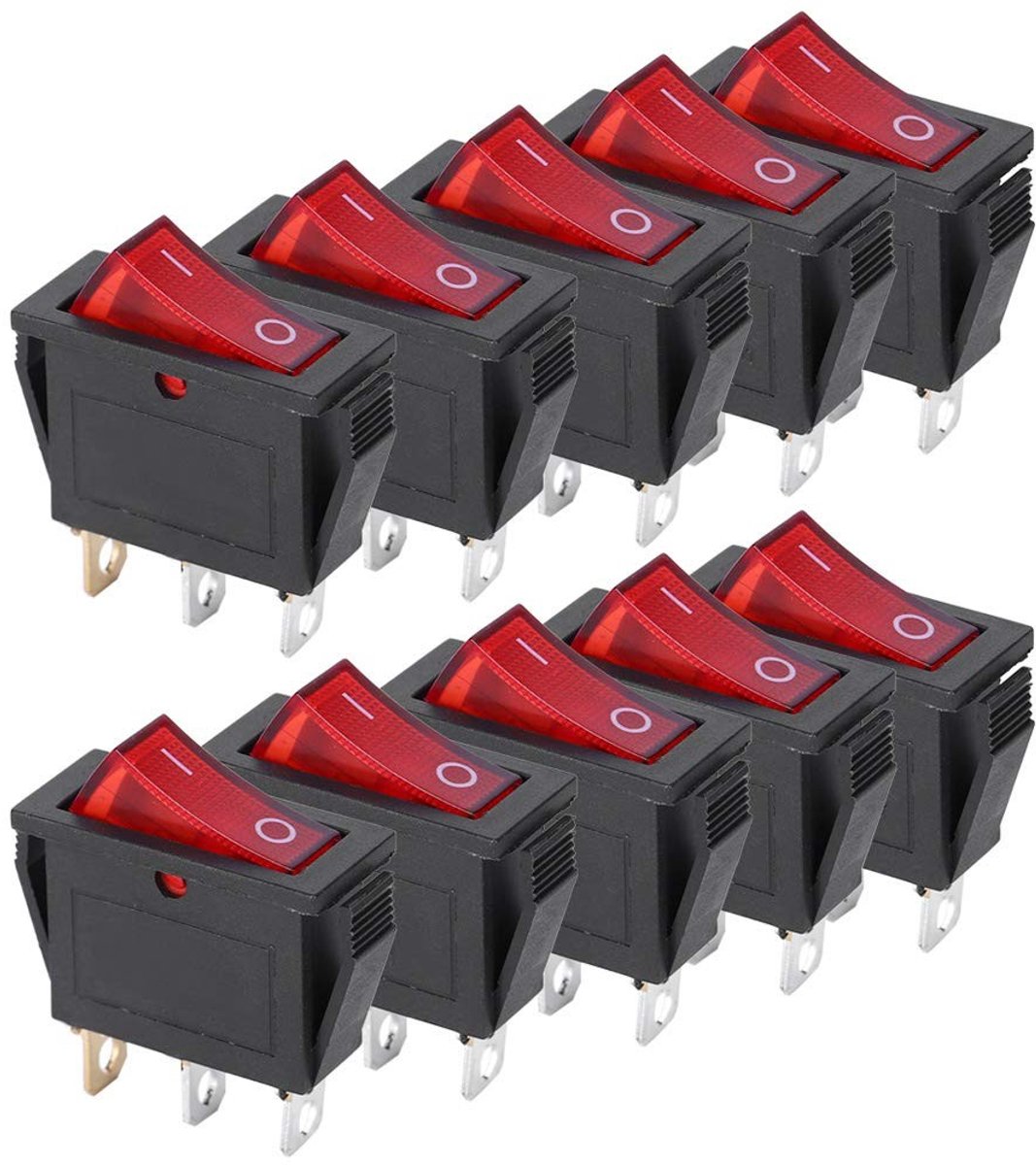Dailygoods - Tuimelschakelaar - ON/OFF schakelaar - Voor auto en boot - KCD3 3-Pin - Zwart Rood - 15A 250VAC - Geschikt voor diverse toepassingen