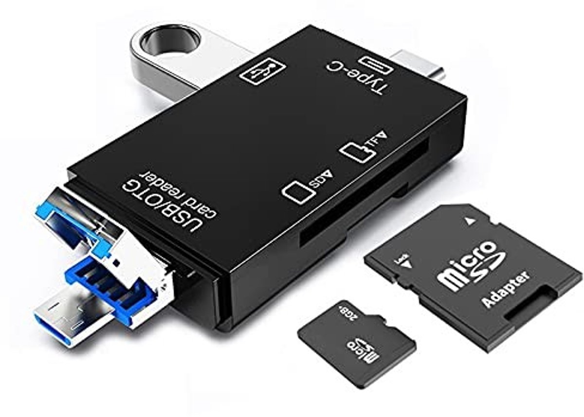 Dailygoods - SD-kaartlezer - 6-in-1 USB C/Micro/USB-geheugenlezer - Compact en veelzijdig - Geschikt voor camera en smartphone - Eenvoudig gegevens ov