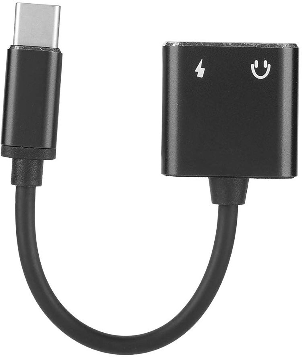 Dailygoods - Hoofdtelefoonadapter - 3,5 mm Type C - Audio Converter voor Multimedia - Zwart - Geschikt voor Mobiele Telefoons - Inclusief Hoofdtelefoo