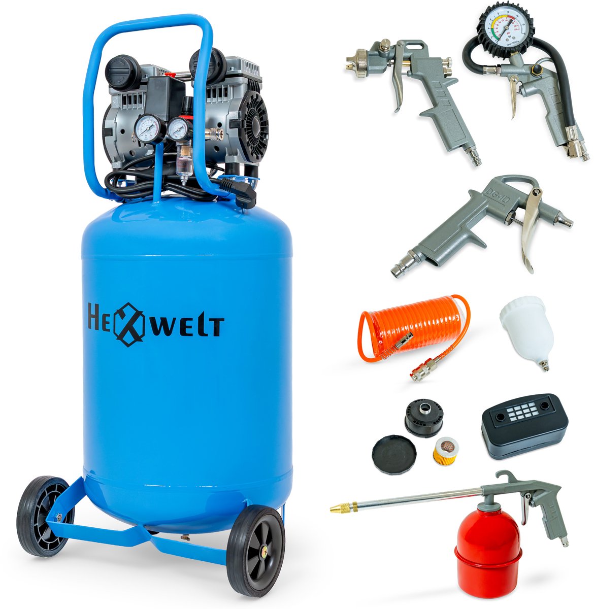 HEXWELT 50L Oliecompressor Set 5-in-1 - 1500W - 8 Bar - Inclusief 5m Slang & Spuitpistolen compressor