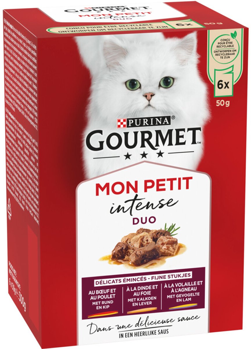 8x Gourmet Mon Petit Kattenvoer Nat Duo Vlees 6 x 50 gr