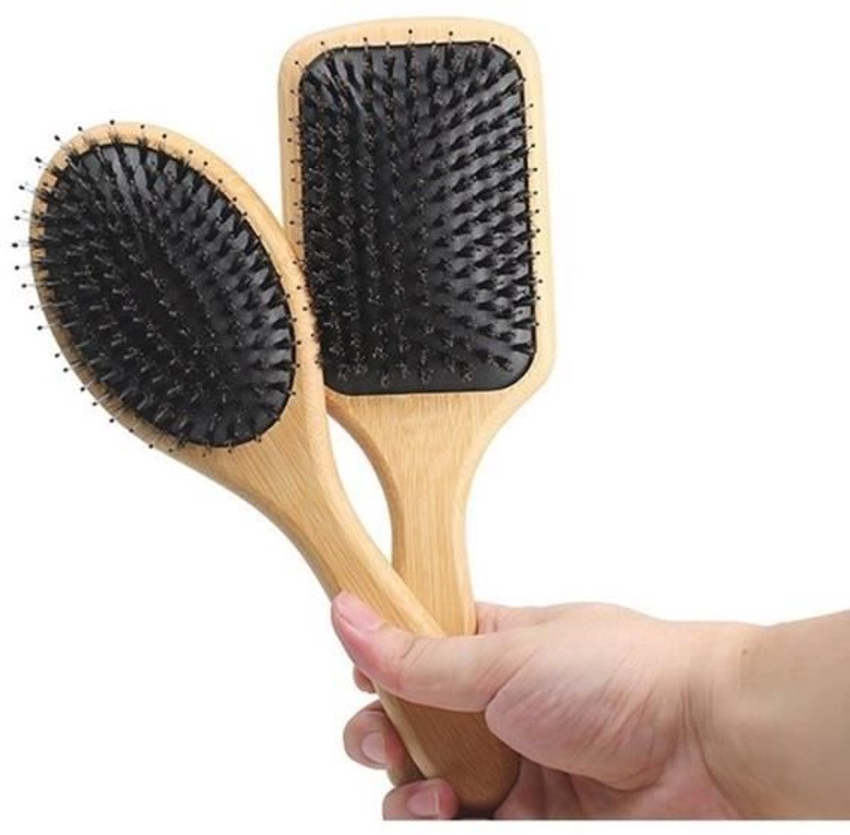 Set van twee antistatische houten haarborstels, massagekammen en conditionerende kammen.