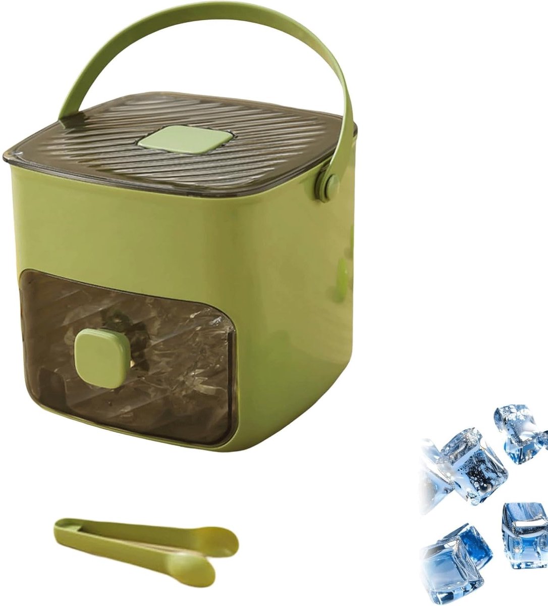 Drukijsblokjesmachine, 48 vakken, druktype ijsblokjesmaker, ijsblokjesbak voor vriezer met bakje, herbruikbaar voor cocktails en koffiesap (Groen)