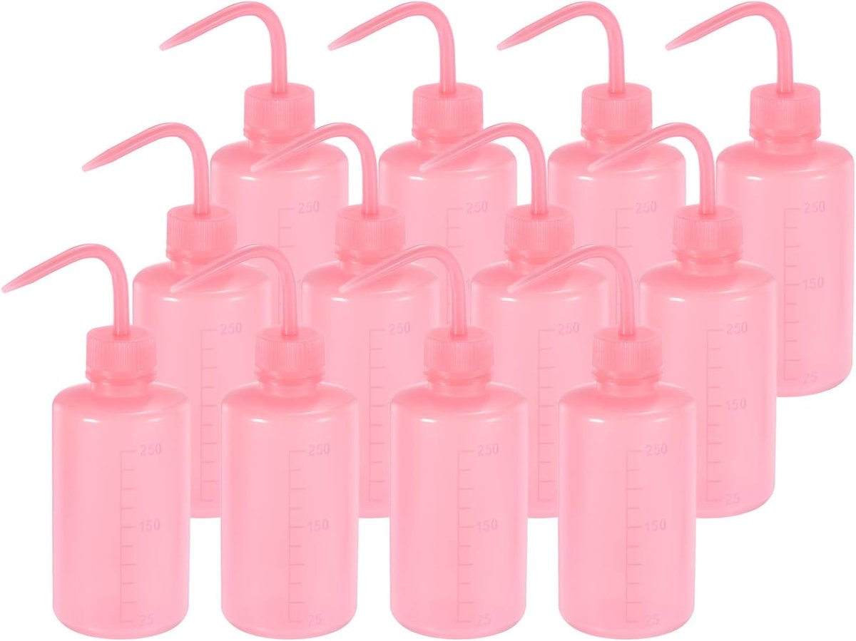 12pcs 230ml Waterfles voor Wimpers - Tattoo Wasfles - 250ml Veilige Plastic Spoelfles voor Wimperextensions - Planten Bewateringsexperimenten Benodigdheden (Roze)