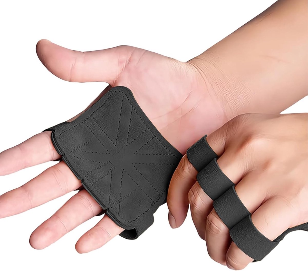 Set van 2 Grip Pads voor Krachttraining - Leer Grip Hulp met Vinger Ringen voor Fitness en Pull-Ups