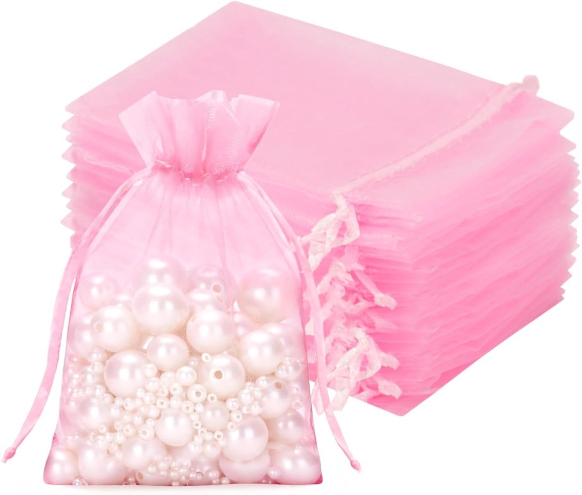 Roze Organza Tassen 10 x 12 cm - Set van 50 Geschenktassen met Trekkoord, Perfect voor Trouwen, Sieraden en Cadeaus