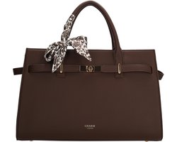 Charm London The Hamptons Shopper - Handtas - Schoudertas - Dames - Sjaaltje - Ritssluiting - Schouderband - Tote Bag - Dames Tas - Donkerbruin