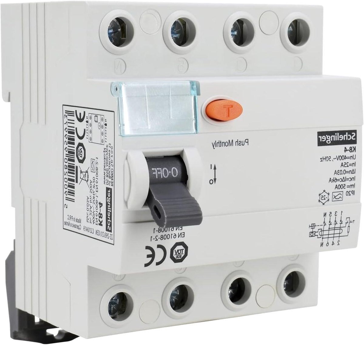 Aardlekschakelaar FI-schakelaar - Stroombeveiliging - Elektrische veiligheid - Type A 30mA - 4-polig 63A - Grijs