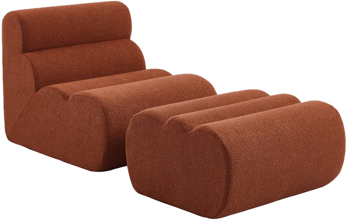 sweeek - Stoffen fauteuil getextureerde bouclé 1 zitplaats met voetenbankje - nova
