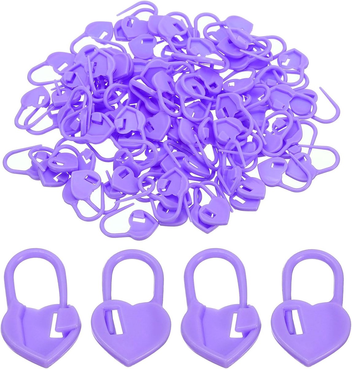 Crochet Stitch Markers - 100pcs Plastic Knitting Markers - Heart Lock - Stitch Marker voor Sewing - Crochet - DIY Crafts - Paars