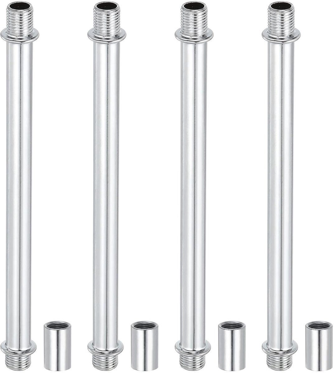 Lamp rod set - recht - 4 sets M10 - koolstofstaal - 150mm lang - schroefdraadstang met dubbele uiteinde - moer - koppeling - verbindingsbuis voor tafellampen - zilver