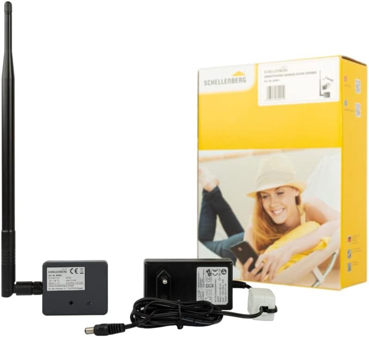 Schellenberg 60991 Garagedeur Afstandsbediening, Universele Garagedeuropener voor Smartphone PLUS met Externe Voeding en LED