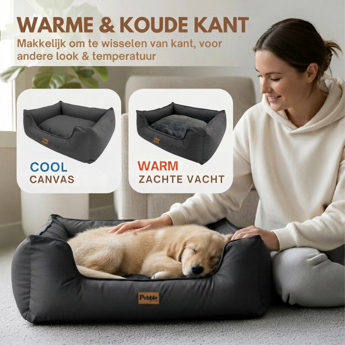 Pebble hondenmand 65 x 56 cm - Grijs - Orthopedisch Wasbaar Hondenbed - M - Stevige hondenmand - Ondersteunend - Hondenkussen – foto 8