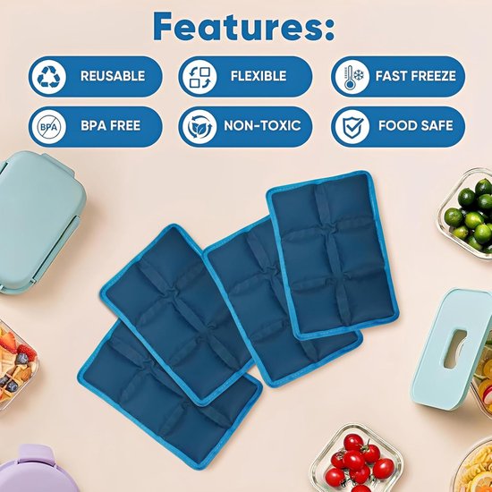 Koelaccu Set - Koelpacks Gel - Maaltijden Koel Houden - Herbruikbaar Milieuvriendelijk - 4 Stuks - Blauw — afbeelding 5